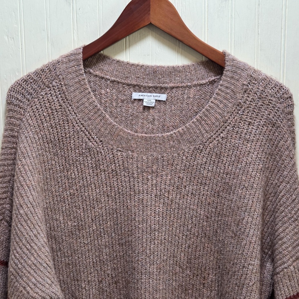 Americanโ Eagle Outfitters Sweater Womens Large Beige Crew Neck Striped Pullover